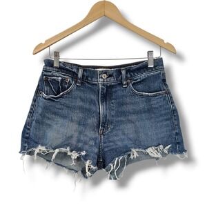 Abercrombie & Fitch Shorts 28/6 Women Blue The Mom 2" Frayed Mid Rise Curve Love